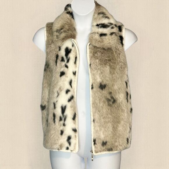Lisa International Faux Fur Sweater Vest Size M Removable Collar Full Zip Chic - Picture 2 of 9